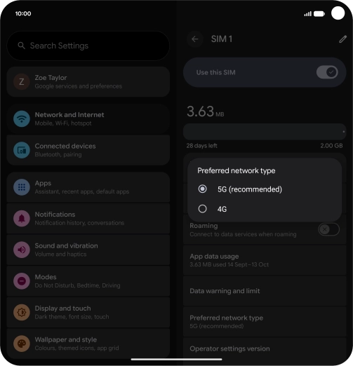 Press the required network mode. Press the required network mode.