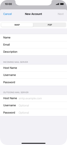 Press Host Name and key in the name of your email provider's outgoing server. Press Host Name and key in the name of your email provider's outgoing server.