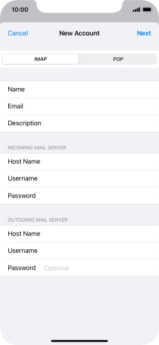 Press Password and key in the password for your email account. Press Password and key in the password for your email account.