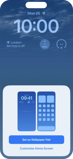 To use the same colour theme on the home screen, press Set as Wallpaper Pair. To use the same colour theme on the home screen, press Set as Wallpaper Pair.
