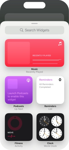 Press the required widget. Press the required widget.