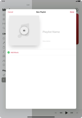Press the text input field and key in a name for the playlist. Press the text input field and key in a name for the playlist.