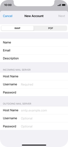 Press Username and key in the username for your email account. Press Username and key in the username for your email account.
