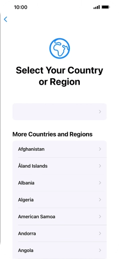 Press the required country or area. Press the required country or area.