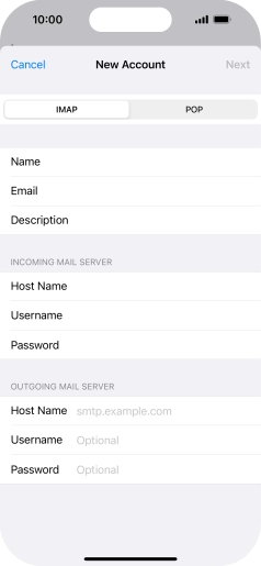 Press Host Name and key in the name of your email provider's outgoing server. Press Host Name and key in the name of your email provider's outgoing server.