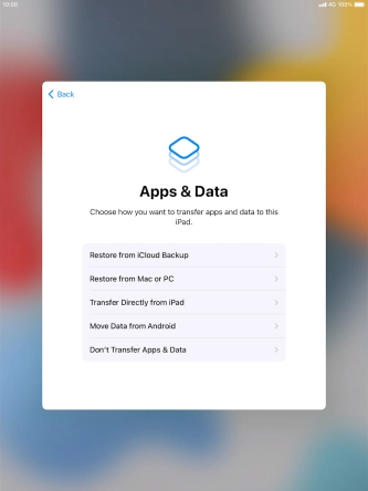 Press Don't Transfer Apps & Data and follow the instructions on the screen to finish the activation. Press Don't Transfer Apps & Data and follow the instructions on the screen to finish the activation.