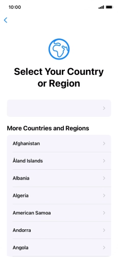 Press the required country or area. Press the required country or area.