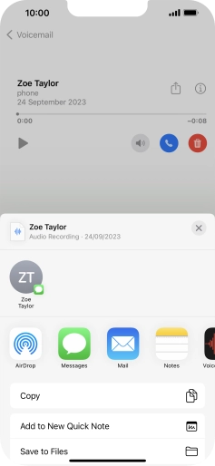 Press the required setting and follow the instructions on the screen to share or save the message. Press the required setting and follow the instructions on the screen to share or save the message.