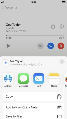 Press the required setting and follow the instructions on the screen to share or save the message. Press the required setting and follow the instructions on the screen to share or save the message.
