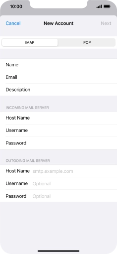 Press Host Name and key in the name of your email provider's outgoing server. Press Host Name and key in the name of your email provider's outgoing server.