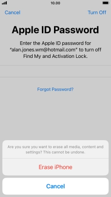 Key in the password for your Apple ID and press Erase iPhone. Wait a moment while the factory default settings are restored. Follow the instructions on the screen to set up your phone and prepare it for use. Key in the password for your Apple ID and press Erase iPhone. Wait a moment while the factory default settings are restored. Follow the instructions on the screen to set up your phone and prepare it for use.