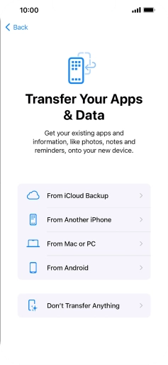 Press Don't Transfer Anything and follow the instructions on the screen to finish the activation. Press Don't Transfer Anything and follow the instructions on the screen to finish the activation.