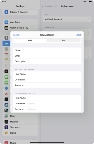 Press Username and key in the username for your email account. Press Username and key in the username for your email account.