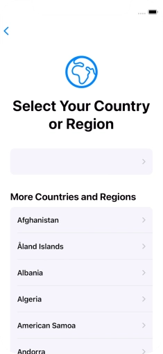 Press the required country or area. Press the required country or area.