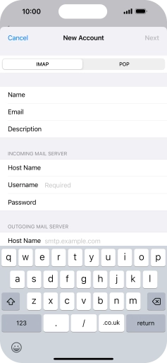 Press Username and key in the username for your email account. Press Username and key in the username for your email account.