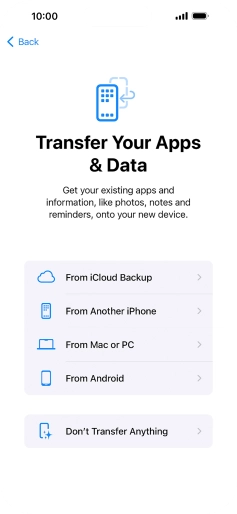 Press Don't Transfer Anything and follow the instructions on the screen to finish the activation. Press Don't Transfer Anything and follow the instructions on the screen to finish the activation.