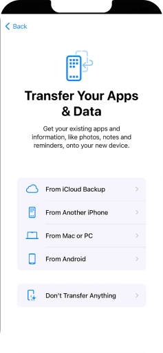 Press Don't Transfer Anything and follow the instructions on the screen to finish the activation. Press Don't Transfer Anything and follow the instructions on the screen to finish the activation.