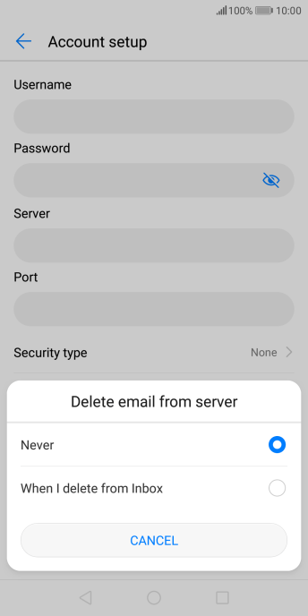 Press Never to keep email messages on the server when you delete them on your phone. Press Never to keep email messages on the server when you delete them on your phone.