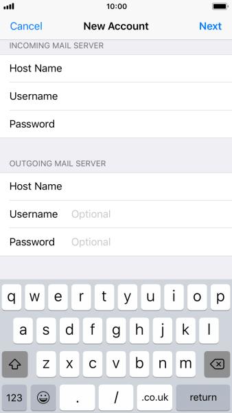 Press Username and key in the username for your email account. Press Username and key in the username for your email account.