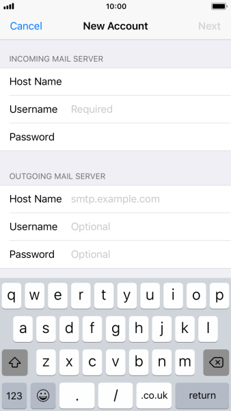 Press Username and key in the username for your email account. Press Username and key in the username for your email account.