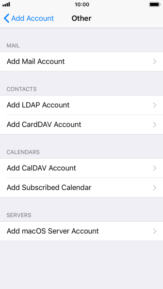 Press Add Mail Account. Press Add Mail Account.
