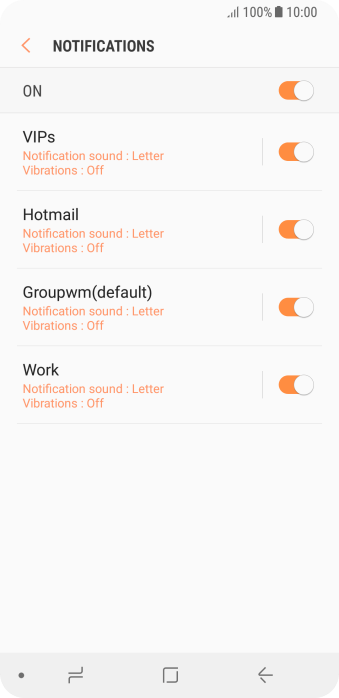 Press the indicator next to the required email account to turn the function on or off. Press the indicator next to the required email account to turn the function on or off.