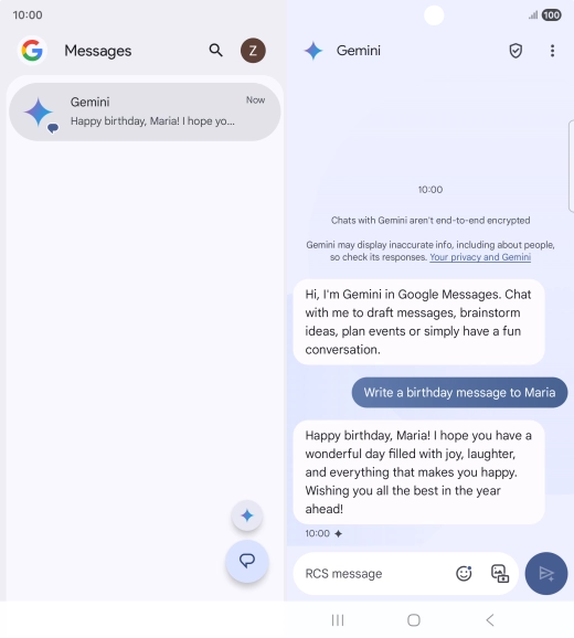 The text suggestion from Gemini is displayed. The text suggestion from Gemini is displayed.
