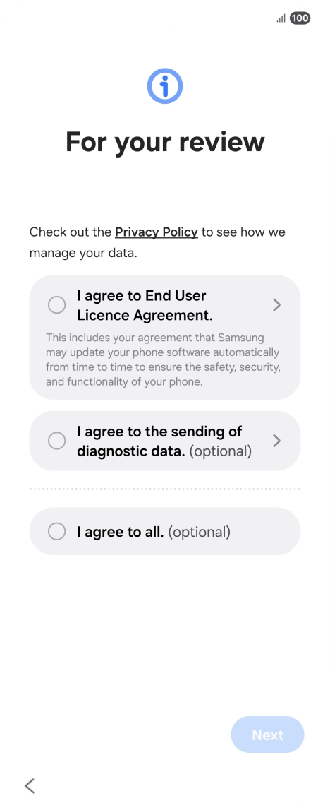 Press the fields next to the required settings to select them. Press the fields next to the required settings to select them.