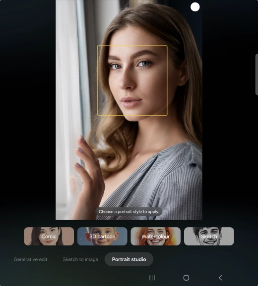 To change your portrait photos to different styles, press Portrait studio. To change your portrait photos to different styles, press Portrait studio.
