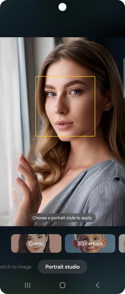 To change your portrait photos to different styles, press Portrait studio. To change your portrait photos to different styles, press Portrait studio.