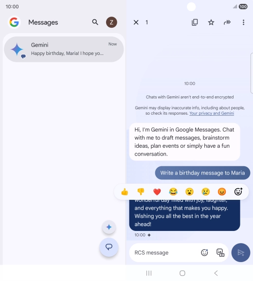 Press and hold the text suggestion from Gemini. Follow the instructions on the screen to use the text suggestion. Press and hold the text suggestion from Gemini. Follow the instructions on the screen to use the text suggestion.