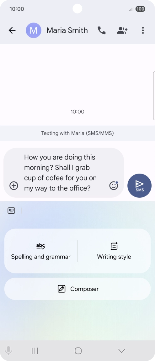 To check your text for grammatical and spelling errors, press Spelling and grammar and follow the instructions on the screen to use the function. To check your text for grammatical and spelling errors, press Spelling and grammar and follow the instructions on the screen to use the function.