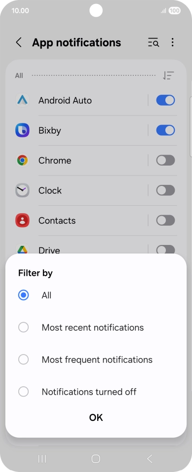 Press the required setting. Press the required setting.