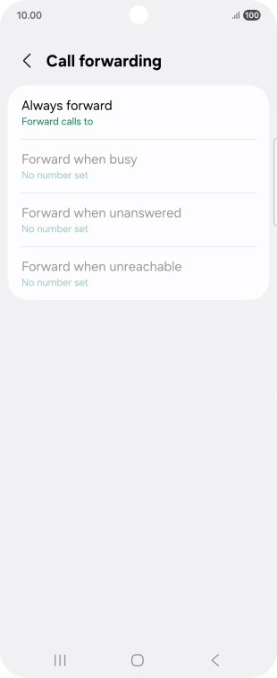 Press the required divert type. Press the required divert type.