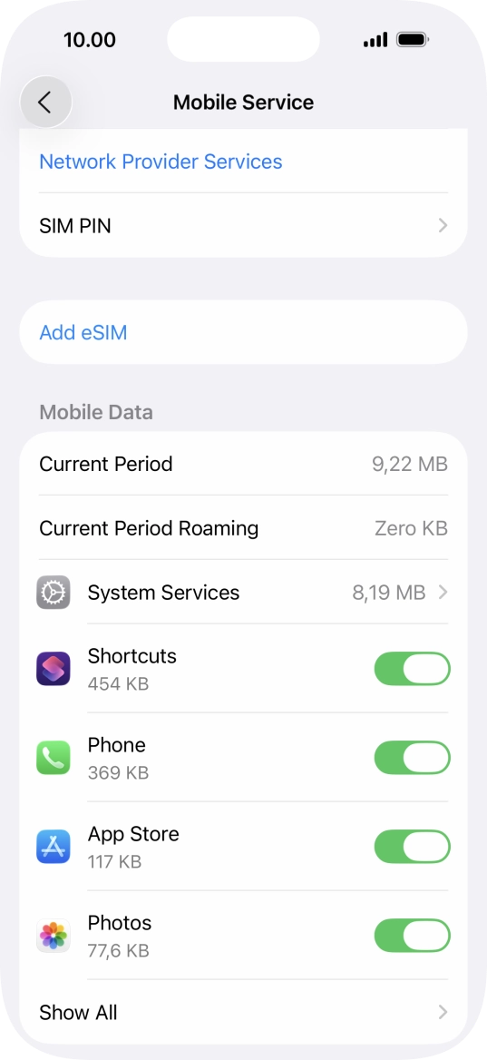 The total data usage is displayed next to Current Period. The total data usage is displayed next to Current Period.