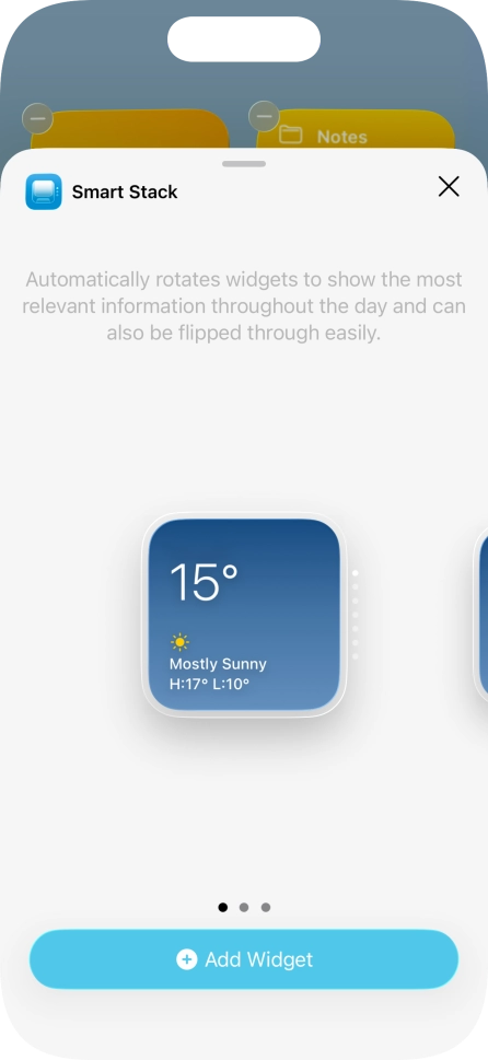 Slide your finger right or left on the screen to select the required widget size. Slide your finger right or left on the screen to select the required widget size.
