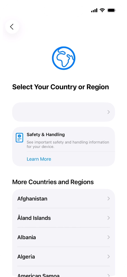 Press the required country or area. Press the required country or area.