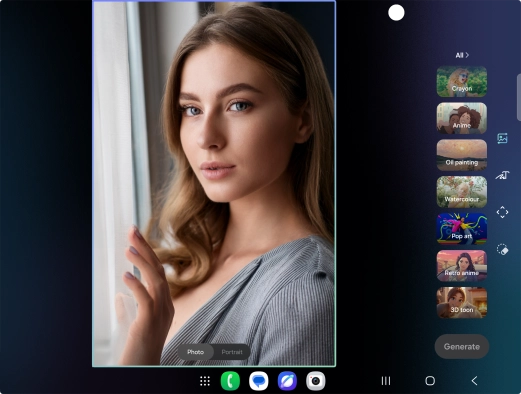 To change the style of your portrait photos, press the style icon and follow the instructions on the screen to use the function. To change the style of your portrait photos, press the style icon and follow the instructions on the screen to use the function.