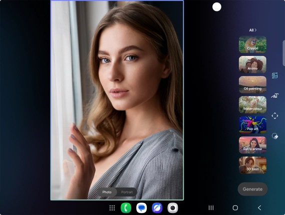 To change the style of your portrait photos, press the style icon and follow the instructions on the screen to use the function. To change the style of your portrait photos, press the style icon and follow the instructions on the screen to use the function.