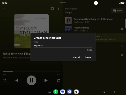 Key in a name for the playlist and press Create. Key in a name for the playlist and press Create.