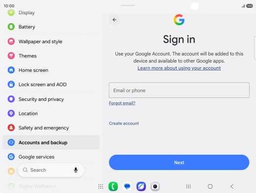 If you don't have a Google account, press Create account and follow the instructions on the screen to create an account. If you don't have a Google account, press Create account and follow the instructions on the screen to create an account.