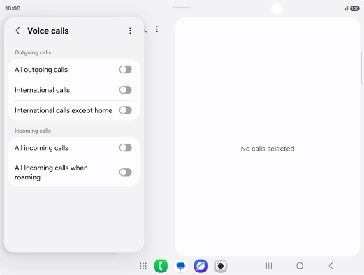 Press the indicator next to the required barring type to turn the function on or off. Press the indicator next to the required barring type to turn the function on or off.