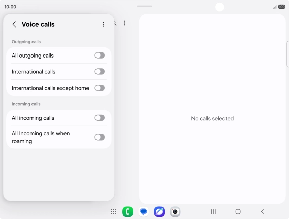 Press the indicator next to the required barring type to turn the function on or off. Press the indicator next to the required barring type to turn the function on or off.