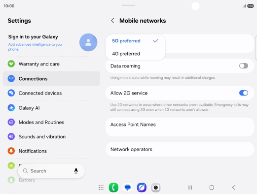 Press the required network mode. Press the required network mode.