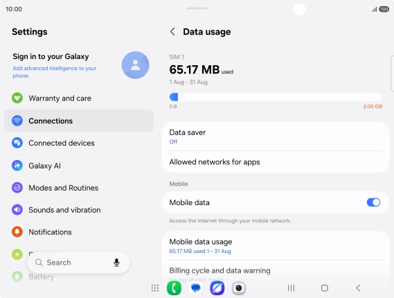 The total data usage is displayed. The total data usage is displayed.