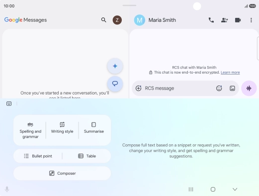 To generate a text, press Composer and follow the instructions on the screen to use the function. To generate a text, press Composer and follow the instructions on the screen to use the function.