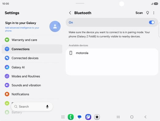 Press the required Bluetooth device and follow the instructions on the screen to pair the device with your phone. Press the required Bluetooth device and follow the instructions on the screen to pair the device with your phone.