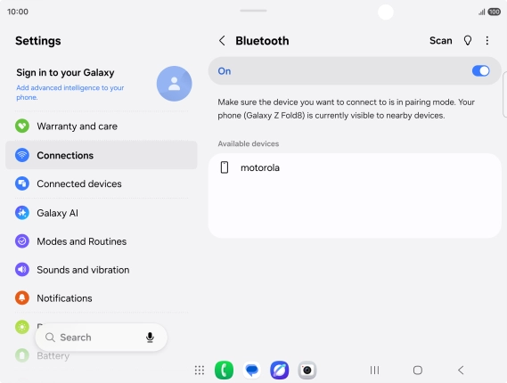 Press the required Bluetooth device and follow the instructions on the screen to pair the device with your phone. Press the required Bluetooth device and follow the instructions on the screen to pair the device with your phone.