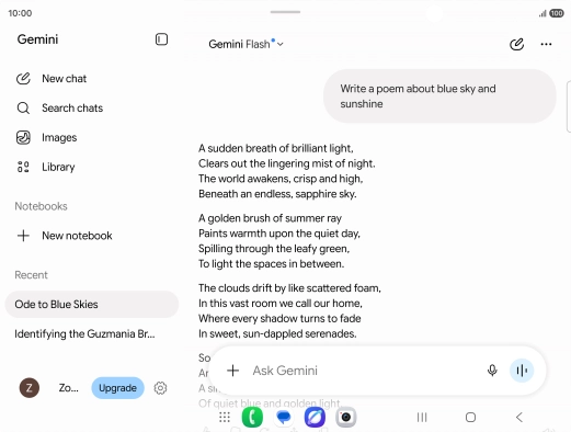You can ask Gemini to generate a text based on your description. You can ask Gemini to generate a text based on your description.