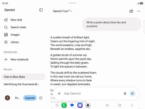 You can ask Gemini to generate a text based on your description. You can ask Gemini to generate a text based on your description.